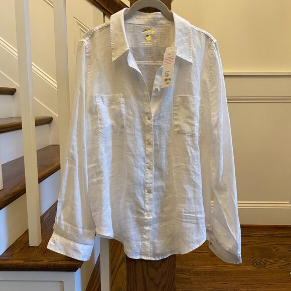 NWT Lilly Pulitzer Sea View Linen Button Down Top Size Large New $128 - Picture 5 of 9